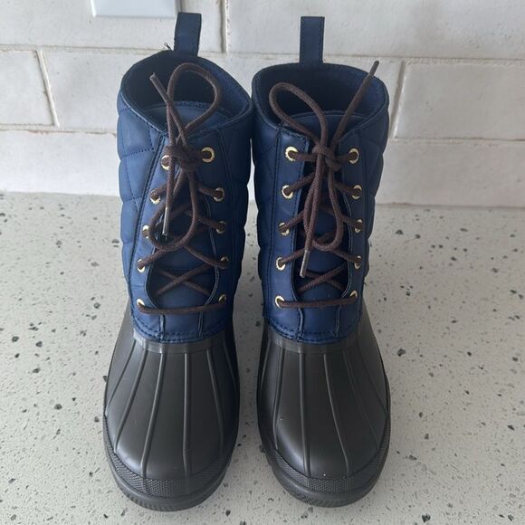 SPERRY Women’s Size 7 Waterproof Rubber Quilted Blue and Brown Rain Duck Boots - Picture 2 of 10